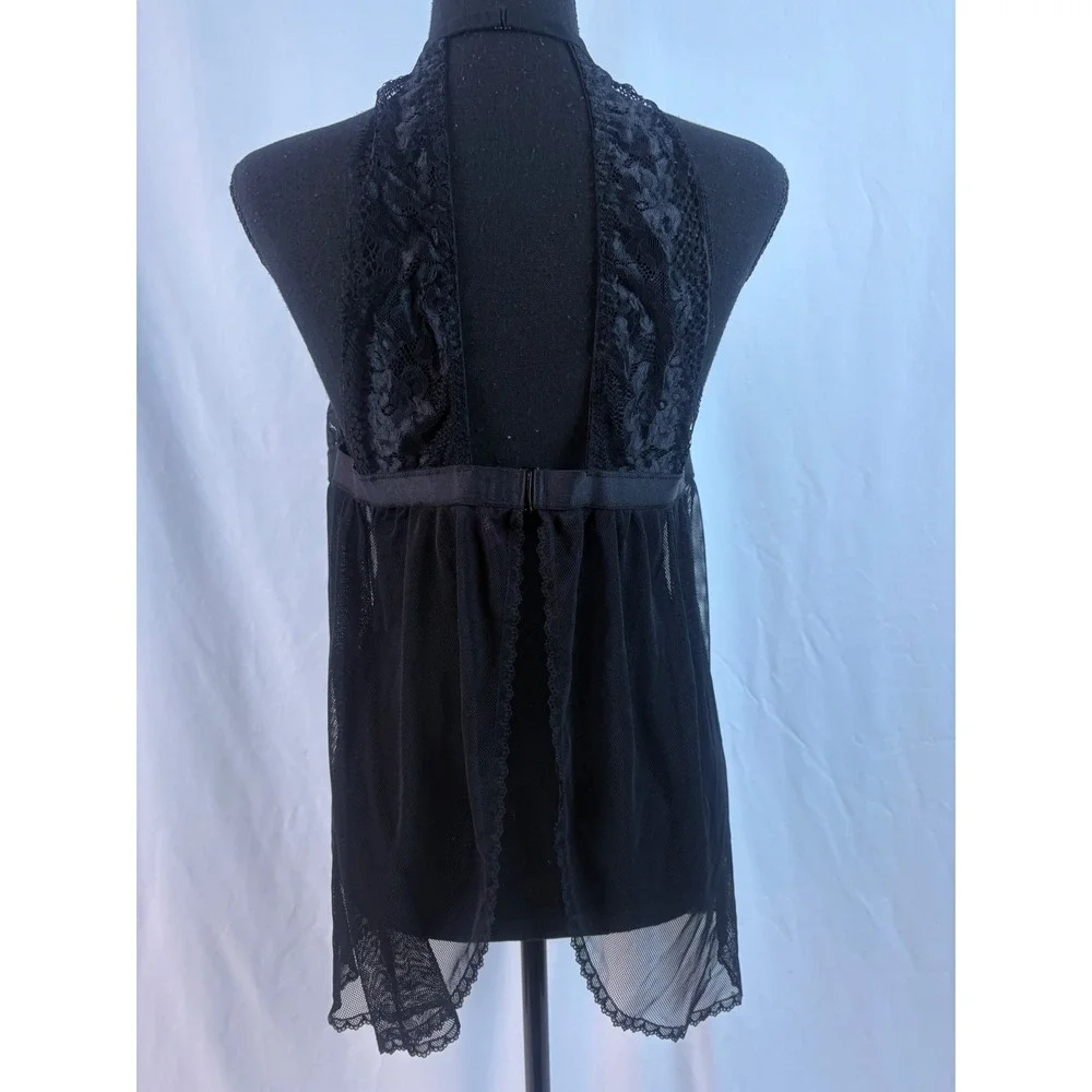 Black Sheer Mesh and‎ Floral Lace High Neck Halter Babydoll Chemise Lingerie 1X